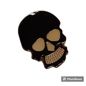1" Skull in Black  White Eyes Enameled Lapel Pin